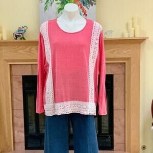 NEW Entro Dolman Sleeve Lace Trim Tunic in Pink Size Large